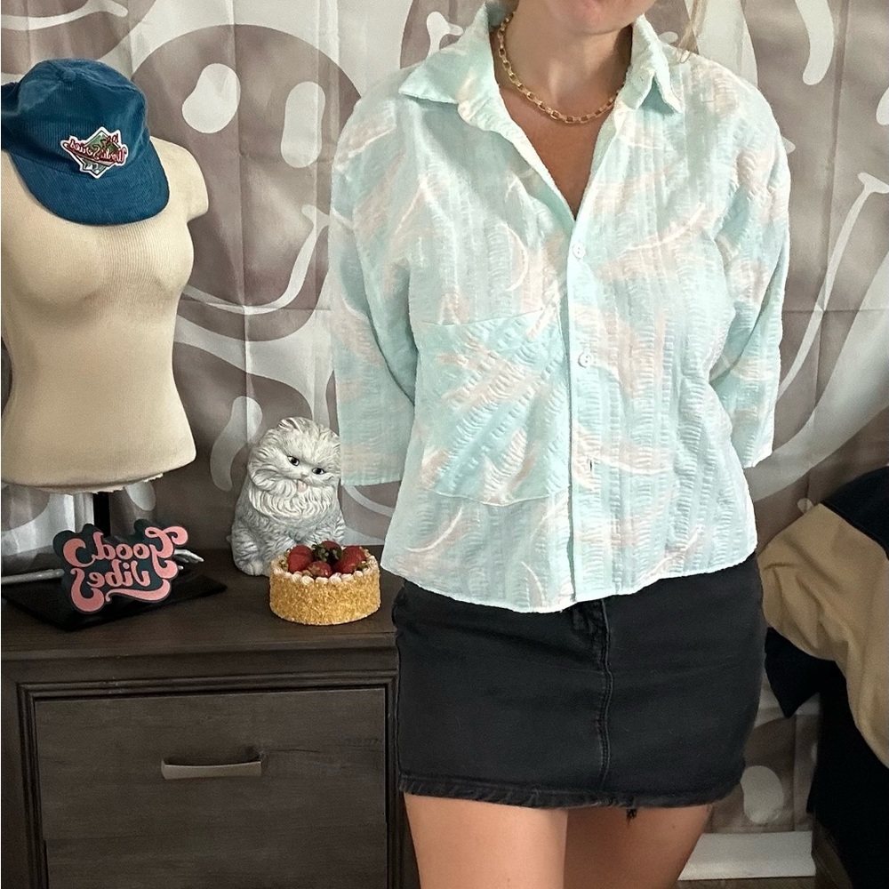 Stitches Mint Green Women's Button-Down Shirt